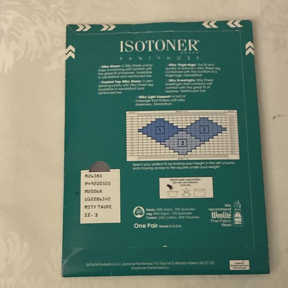 Vintage Isotoner Sheer Control Top Pantyhose Misty Taupe Size 3 Reinforced Toe‎